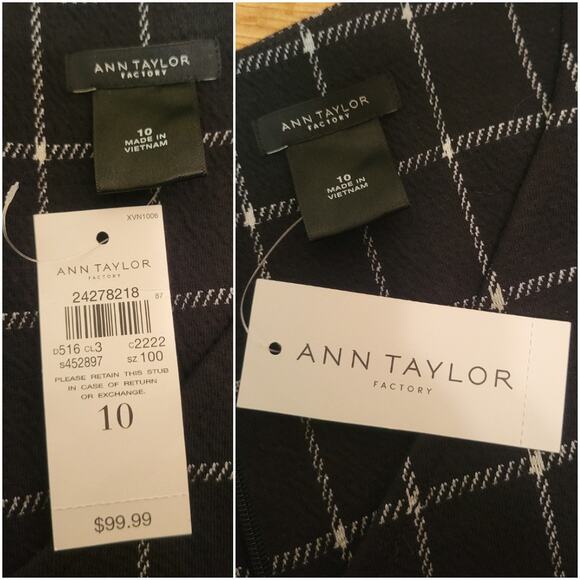 NWT Ann Taylor Factory Black Plaid Midi Dress, 10 - Picture 4 of 4